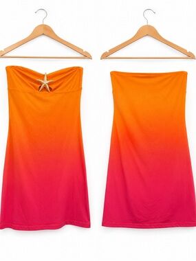 Ombre Strapless Dress in Orange to Pink with Starfish Accent